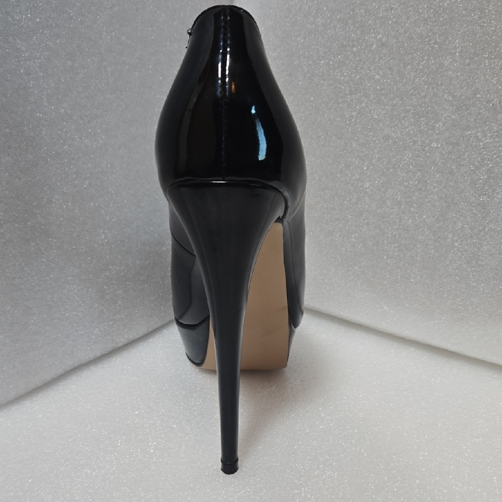 Marumote 6" SHINEY BLACK STILETTOS W/ RED PEEP VALENTINE'S  DIVA 9.5 - Picture 14 of 17